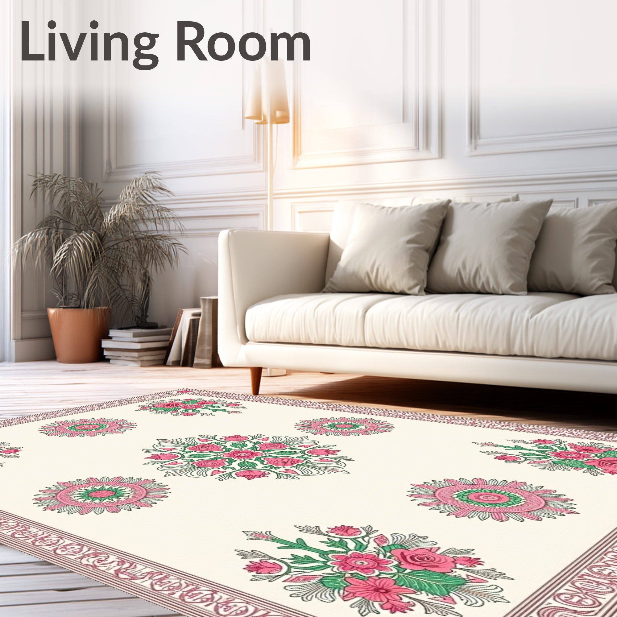Pink Floral Bouquet and Rosette Arrangement Rug