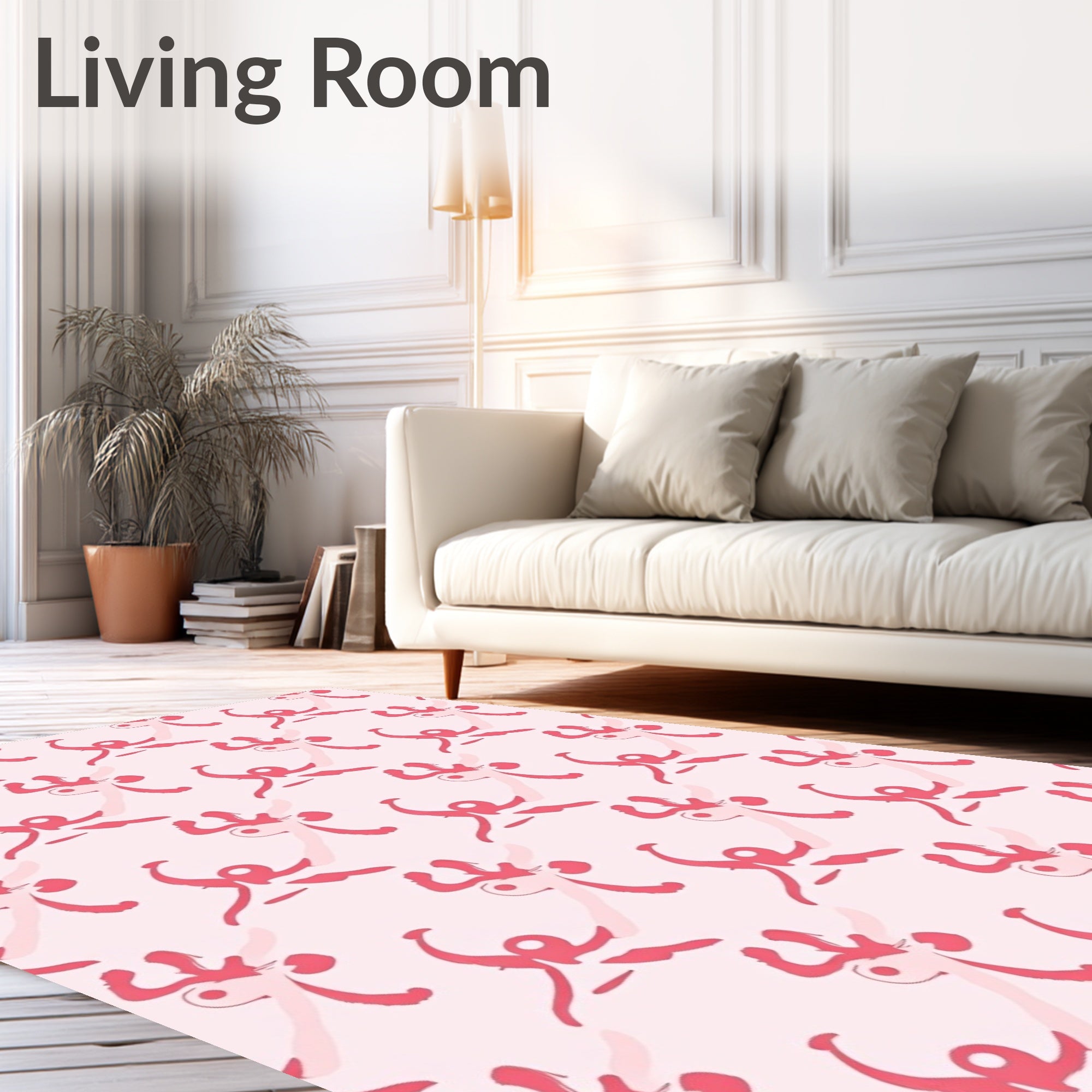 Whimsical Pink Figures Repeating Pattern Rug