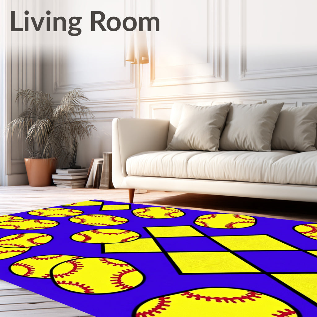 Yellow Crimson Baseball Squares Rug