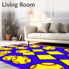 Yellow Crimson Baseball Squares Rug
