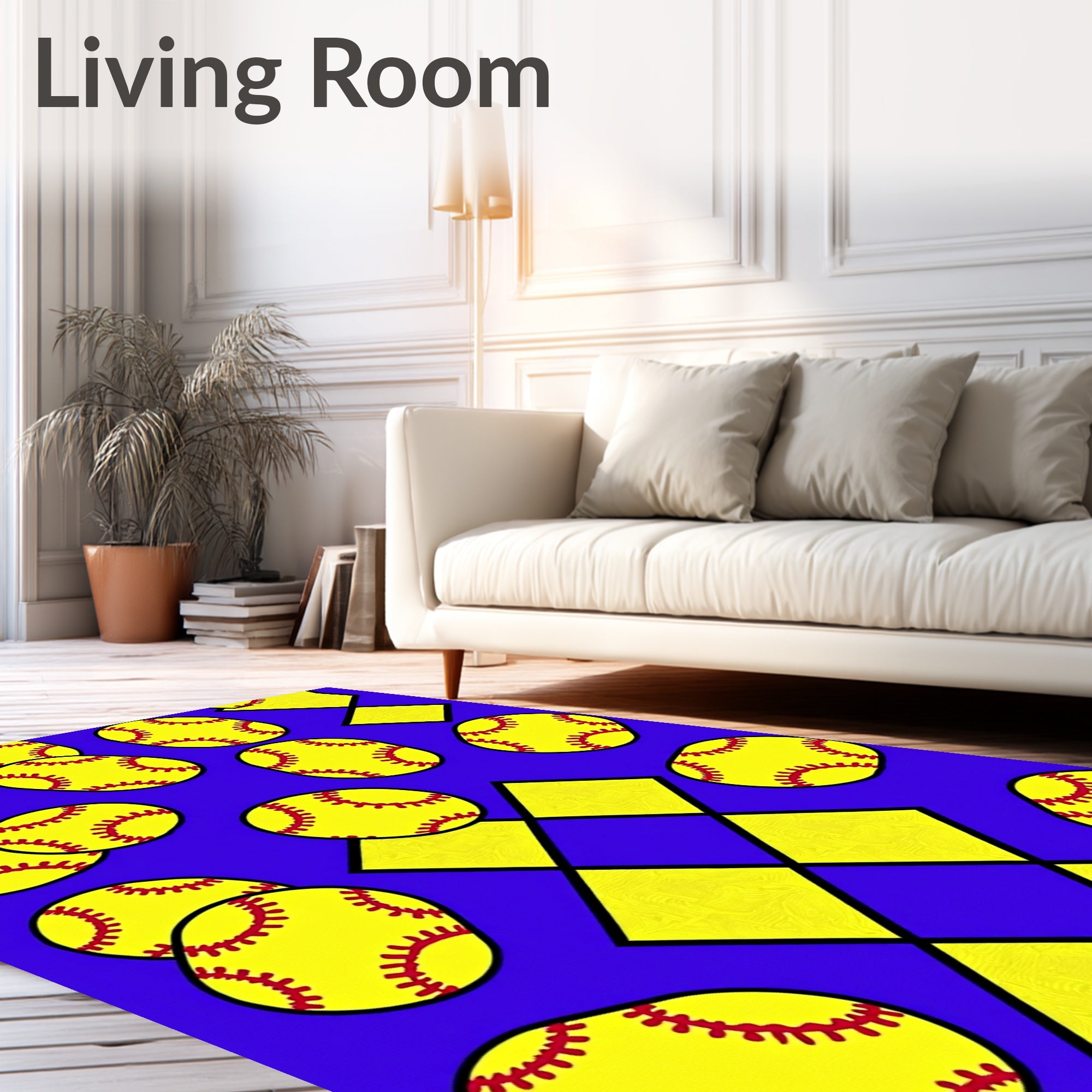 Yellow Crimson Baseball Squares Rug