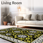 Black Floral Medallion Yellow Border Rug