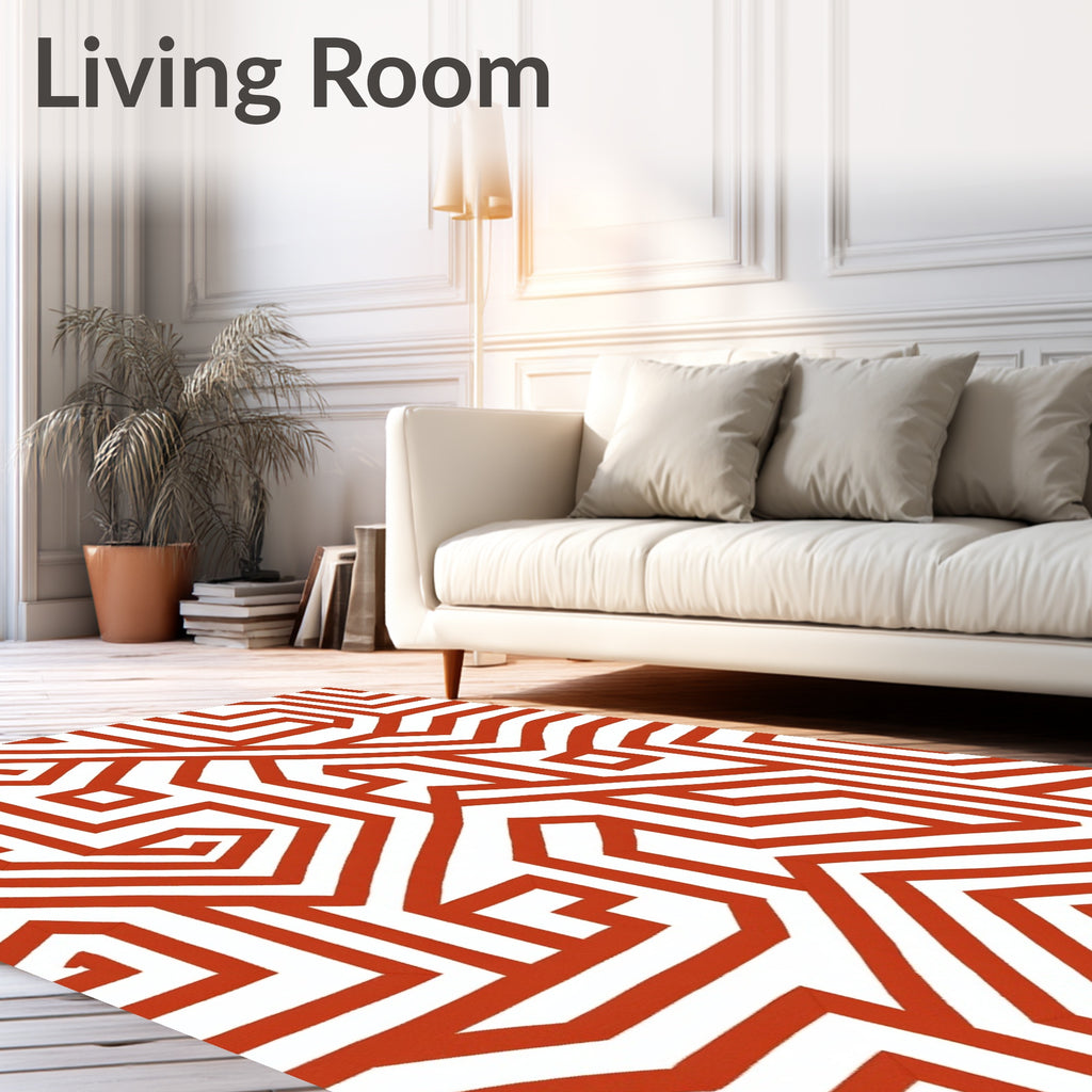 Bold Terracotta Geometric Maze Rug
