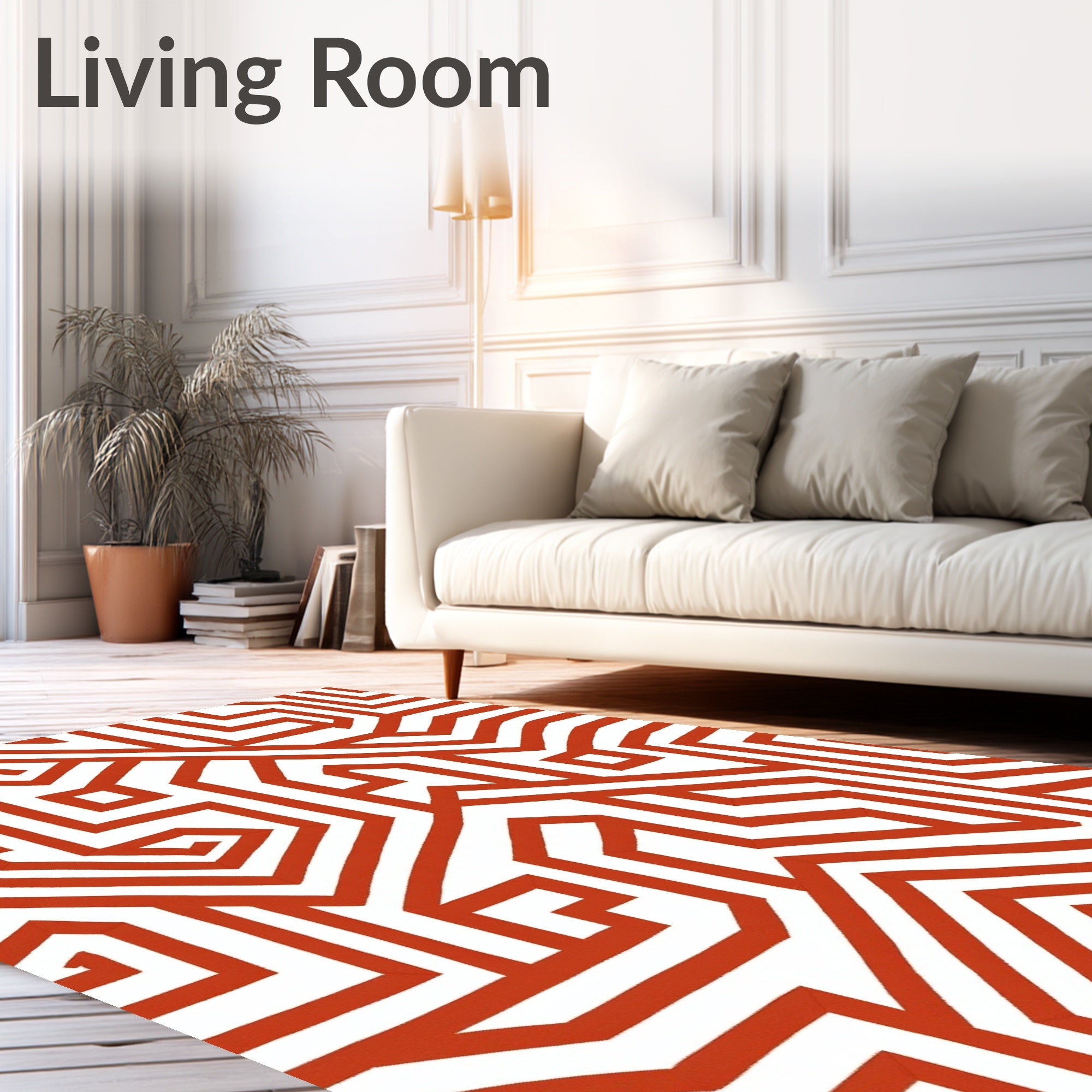 Bold Terracotta Geometric Maze Rug