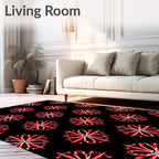 Red Floral Medallion Black Background Rug