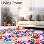 Whimsical Cat Stars Floral Pink Rug