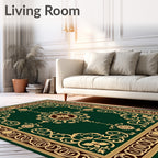 Ornate Dark Green Floral Scrollwork Rug