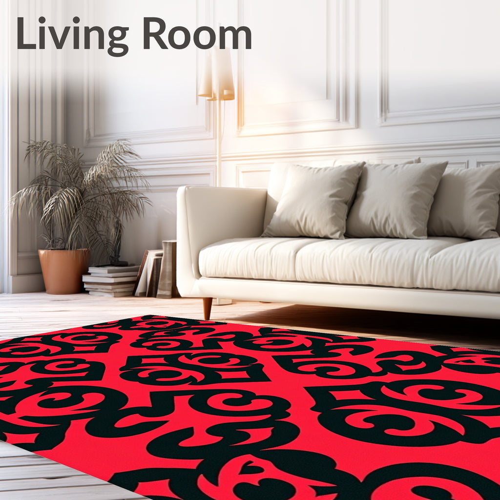 Bold Crimson Gothic Swirl Rug