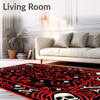 Red Skulls Bone Floral Border Accent Rug