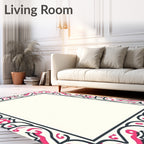 Crimson Scrollwork Border Cream Rug