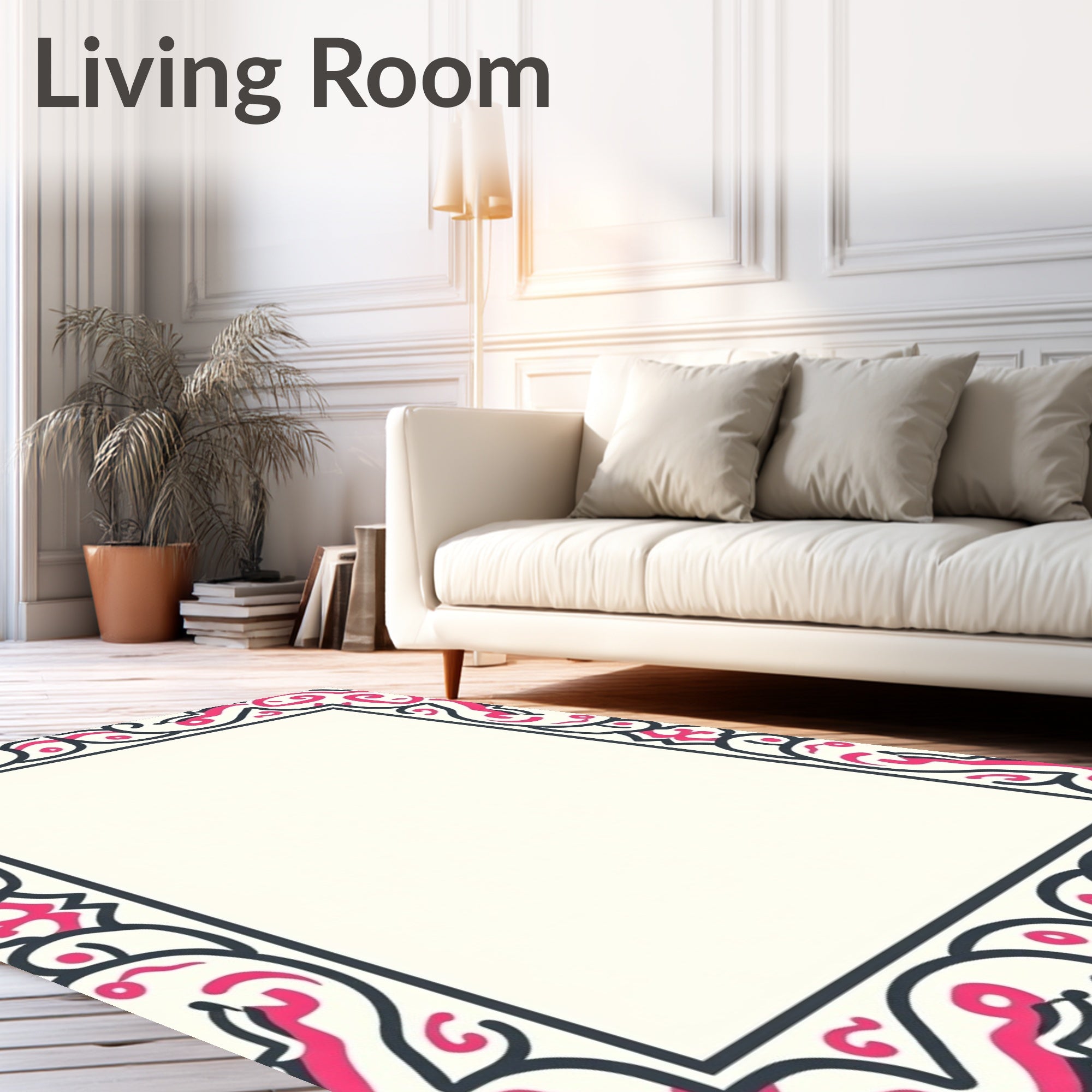 Crimson Scrollwork Border Cream Rug