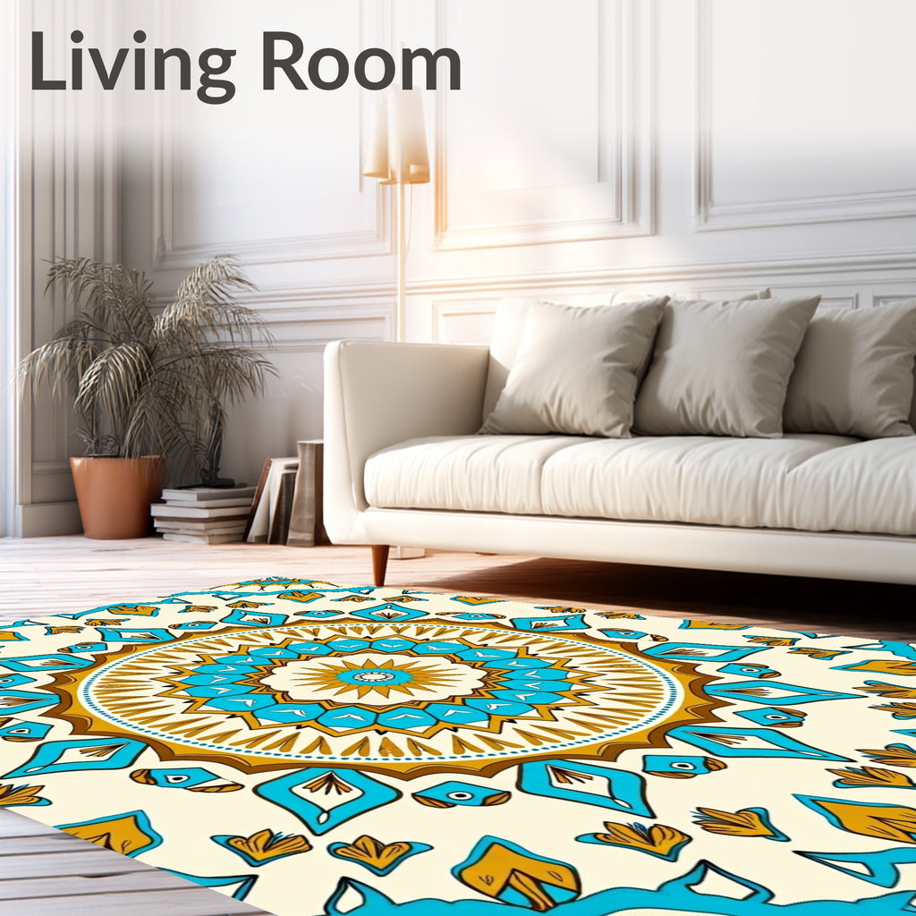 Golden Turquoise Medallion Mandala Rug