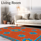 Crimson Orange Blue Floral Starburst Rug