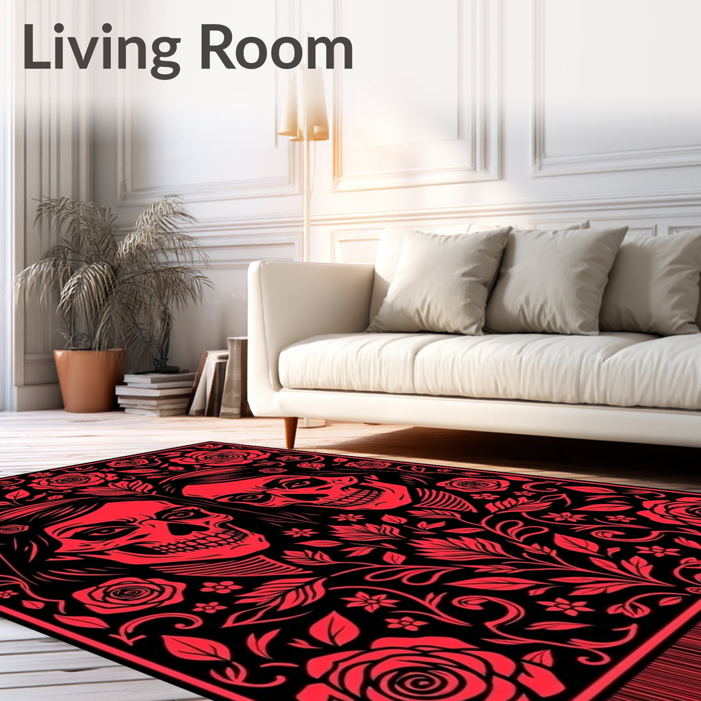 Red Skull Floral Embrace Rug