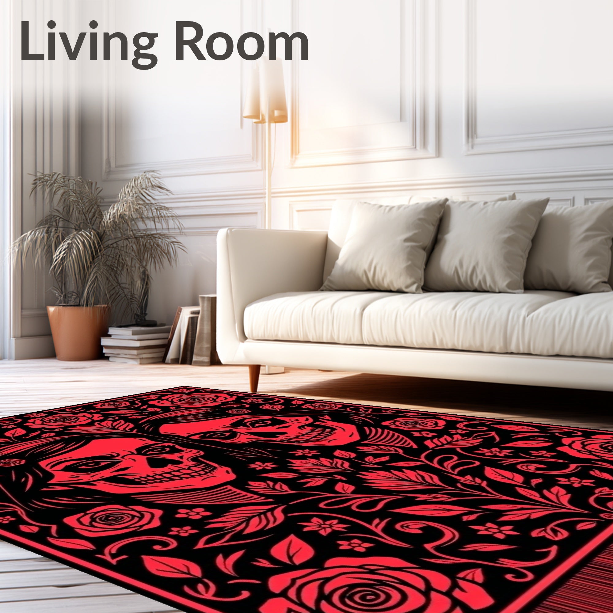 Red Skull Floral Embrace Rug