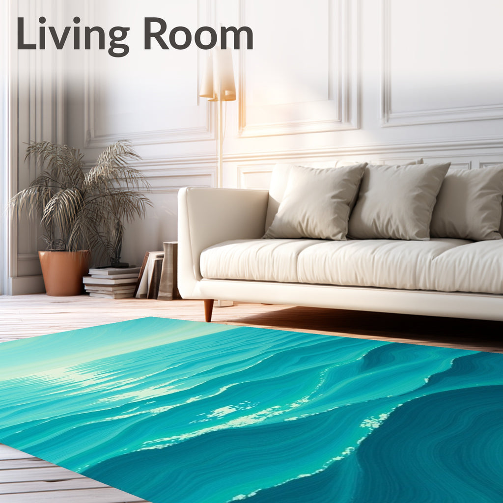 Turquoise Ocean Waves Sunlit Ripples Rug