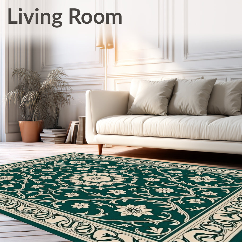 Emerald Vintage Floral Medallion Rug