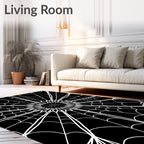 Black White Radial Spiderweb Rug
