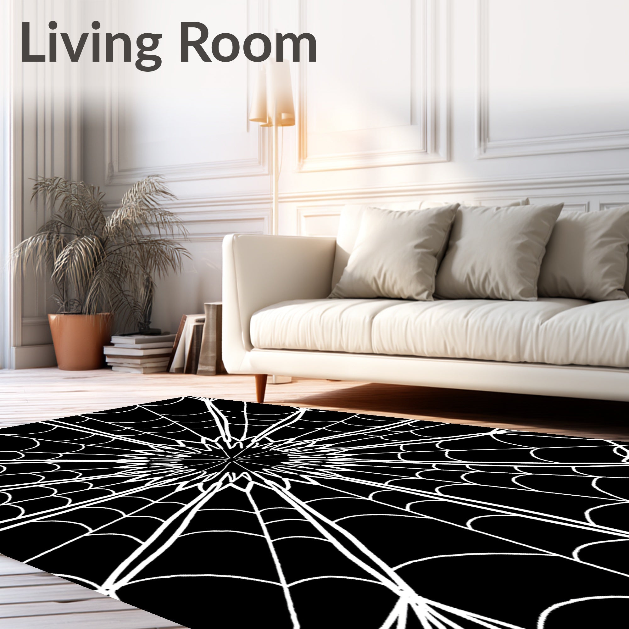 Black White Radial Spiderweb Rug