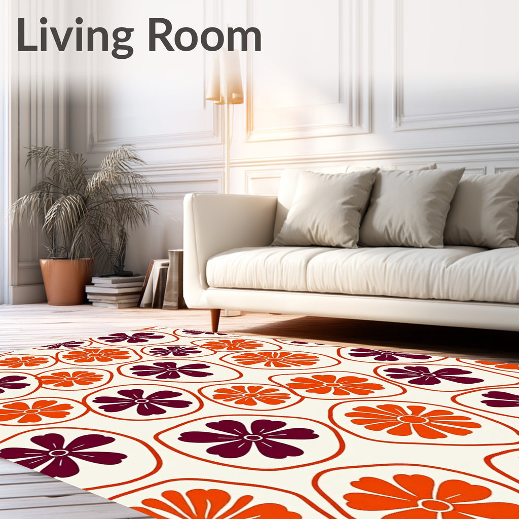 Retro Orange Plum Flower Circles Rug