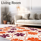 Retro Orange Plum Flower Circles Rug