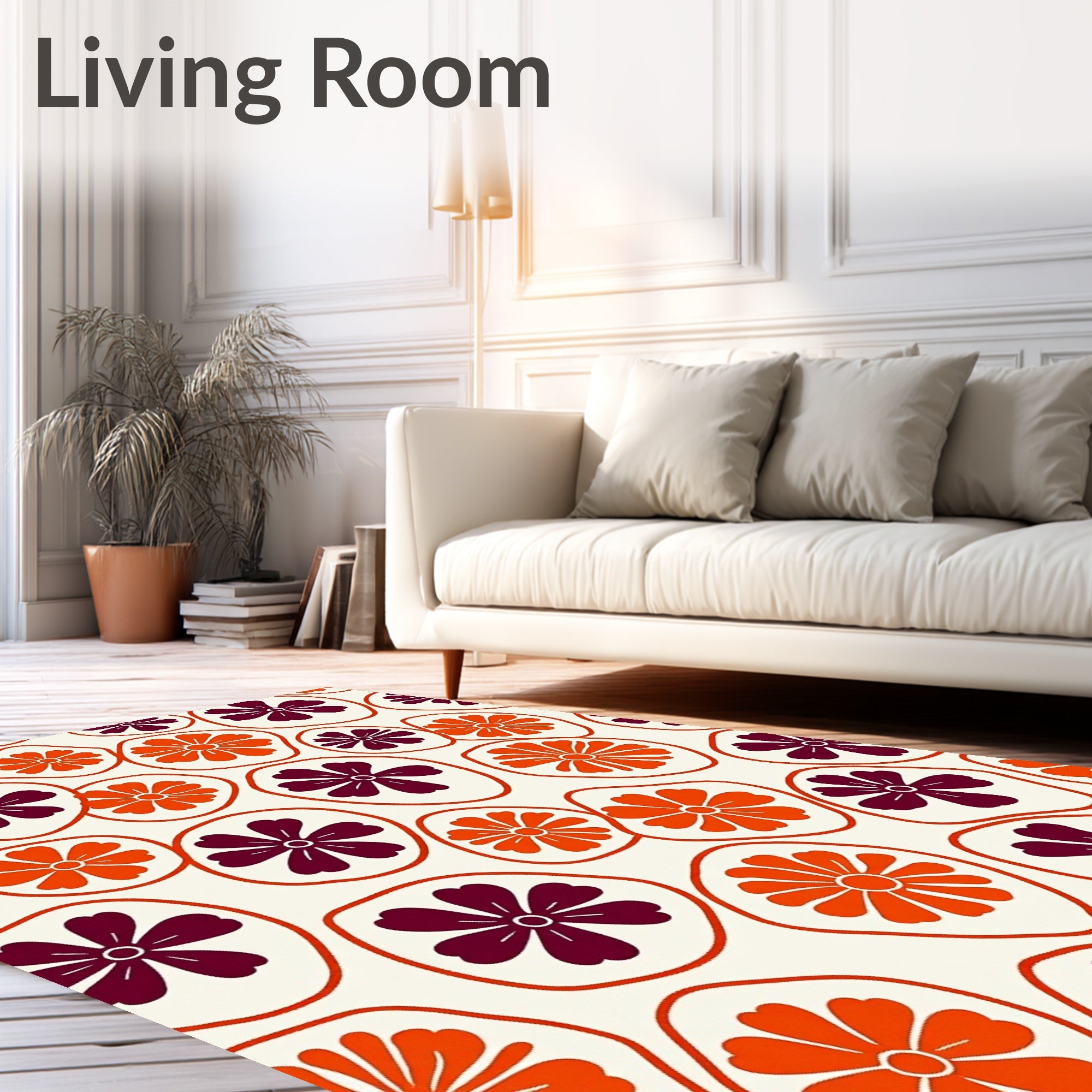 Retro Orange Plum Flower Circles Rug