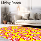 Vibrant Red Swirls Yellow Background Rug