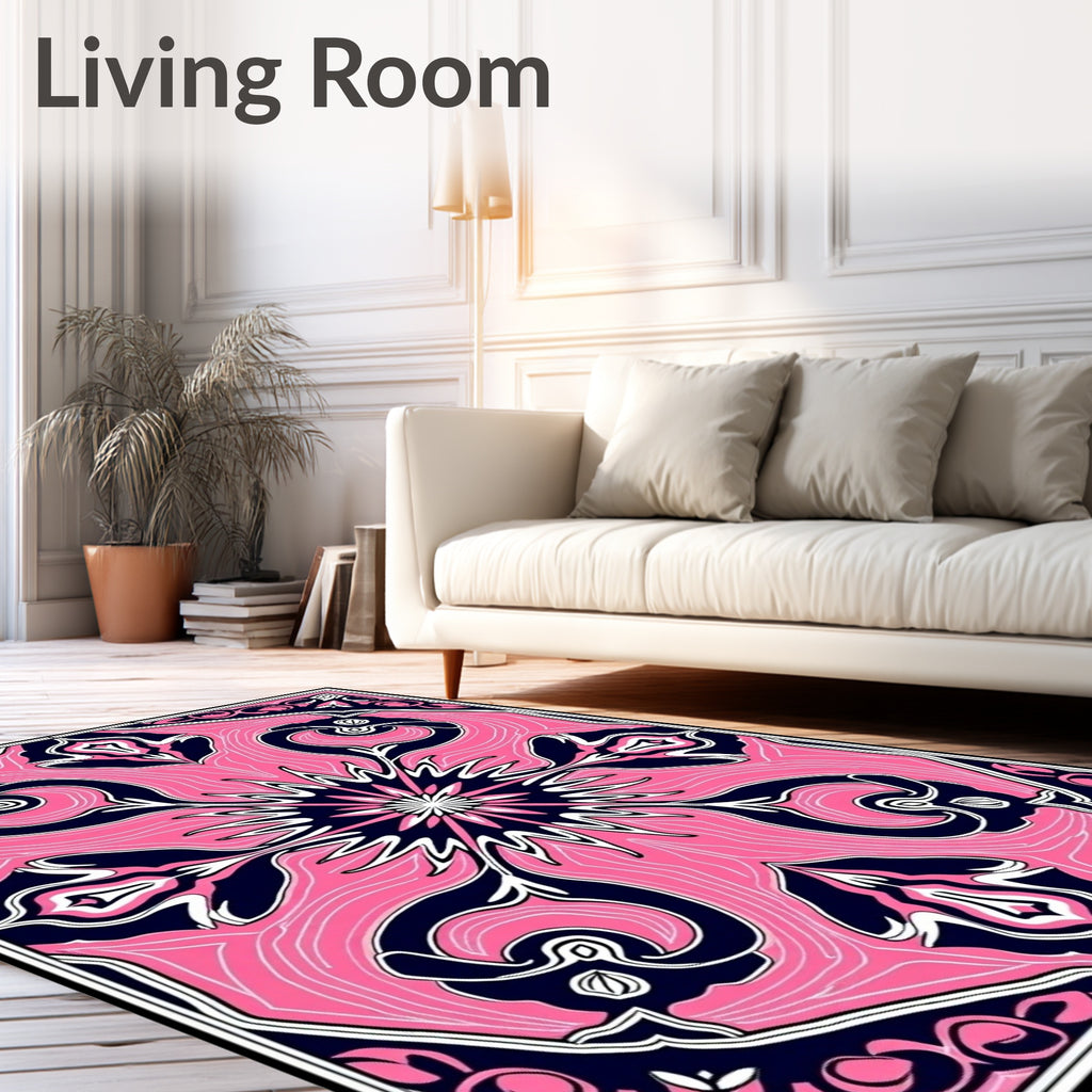 Vibrant Pink Navy Floral Medallion Rug