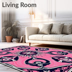Vibrant Pink Navy Floral Medallion Rug