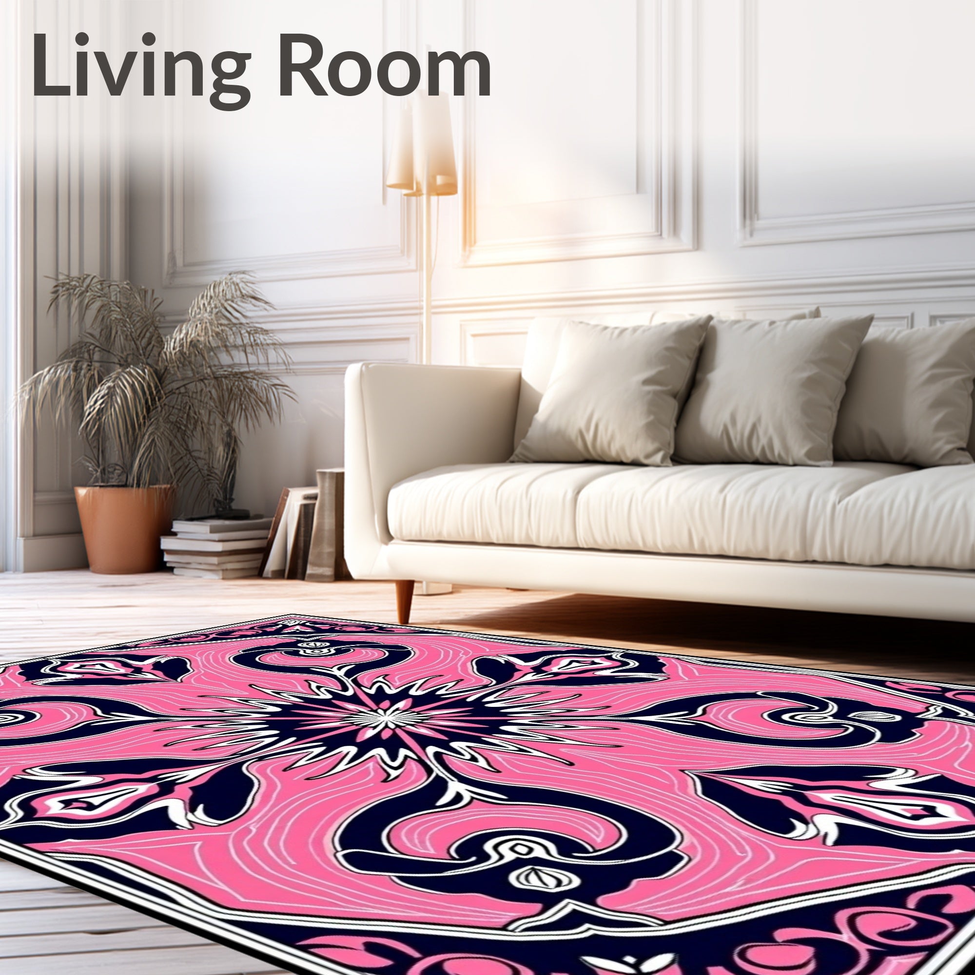 Vibrant Pink Navy Floral Medallion Rug