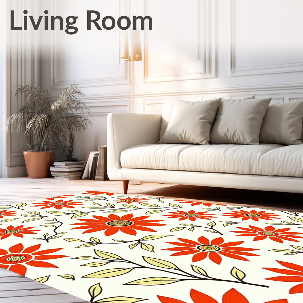 Vibrant Red Floral Foliage Scatter Rug