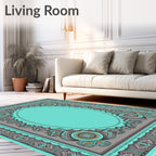 Ornate Teal Gray Tribal Medallion Rug