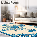 Ornate Azure Scrollwork Symmetry Rug