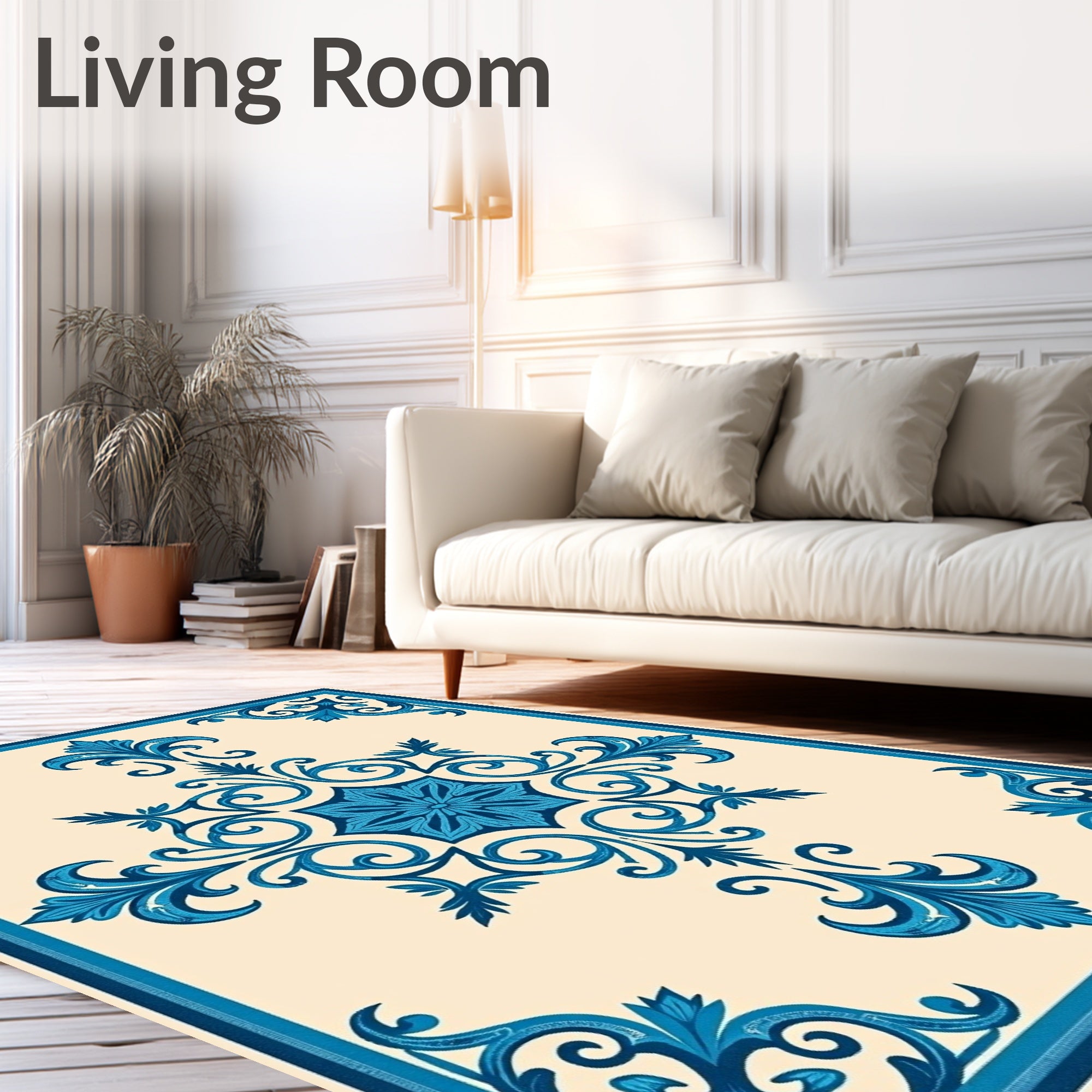 Ornate Azure Scrollwork Symmetry Rug