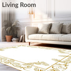 Golden Floral Bird Scrollwork Border Rug