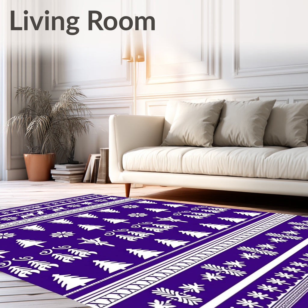 Deep Purple White Reindeer Christmas Trees Rug