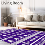 Deep Purple White Reindeer Christmas Trees Rug