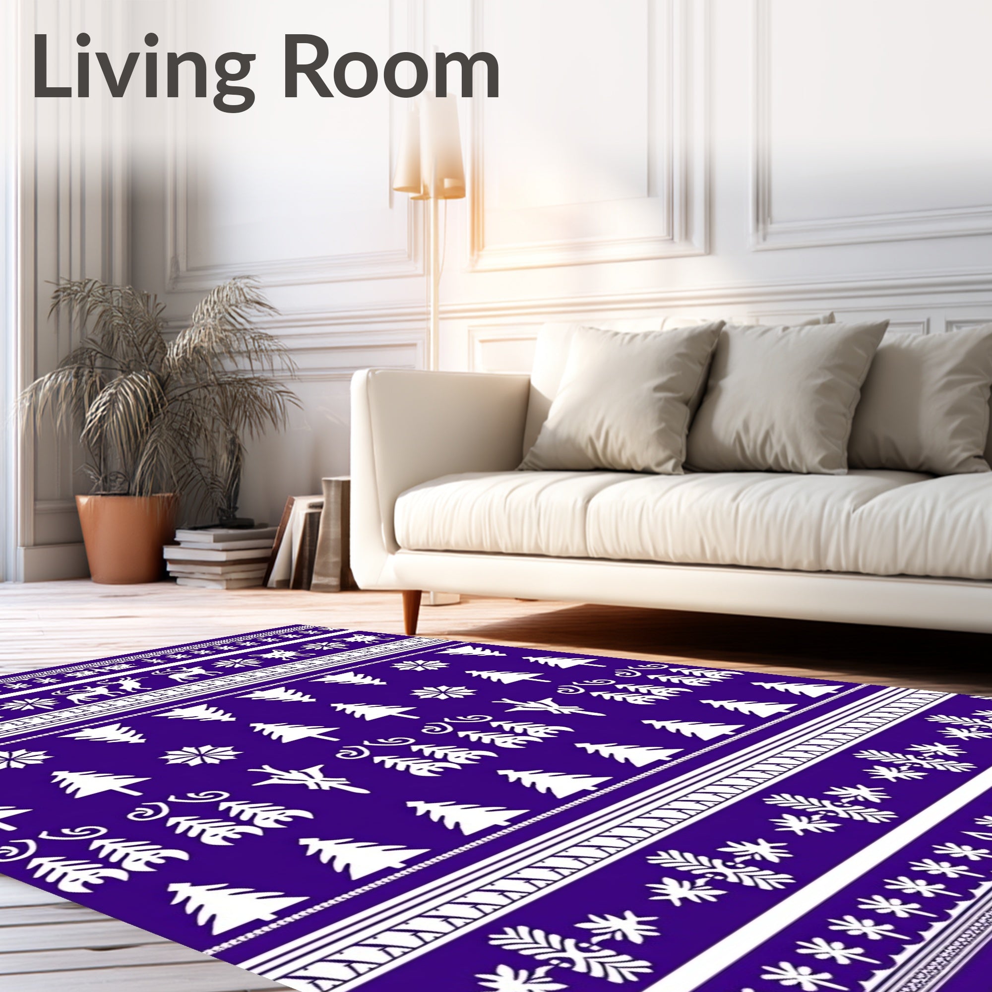 Deep Purple White Reindeer Christmas Trees Rug