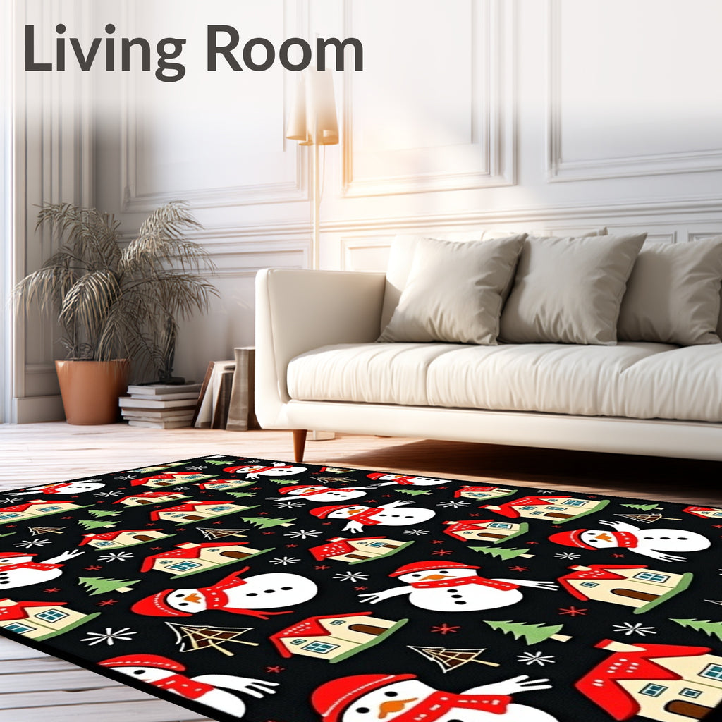 Playful Snowmen Red Roof Houses Rug