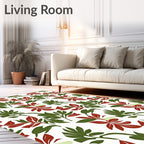 Crimson Leaf Branches On White Rug