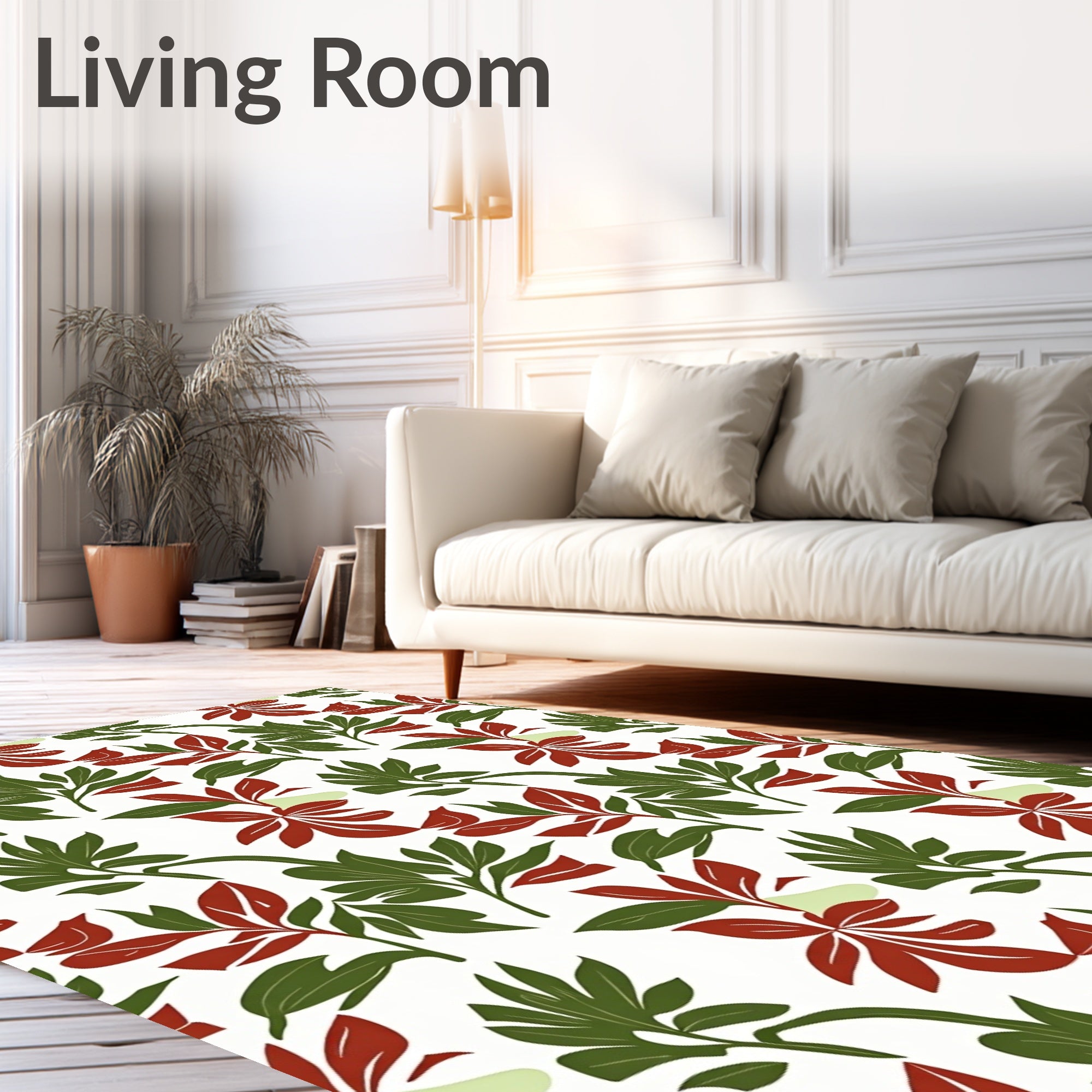 Crimson Leaf Branches On White Rug