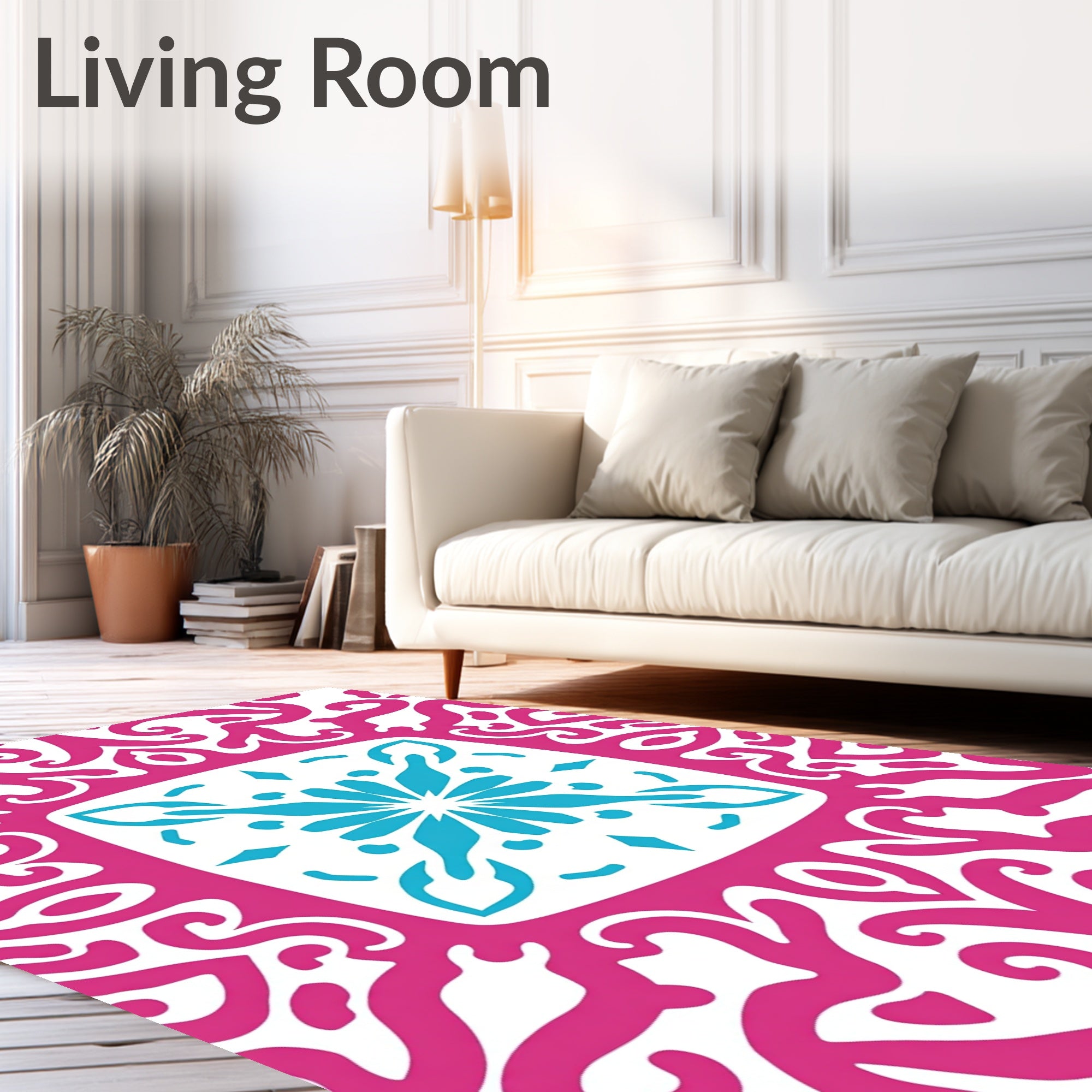Bold Pink Teal Floral Medallion Rug