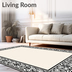 Classic Black Ivory Scroll Border Rug