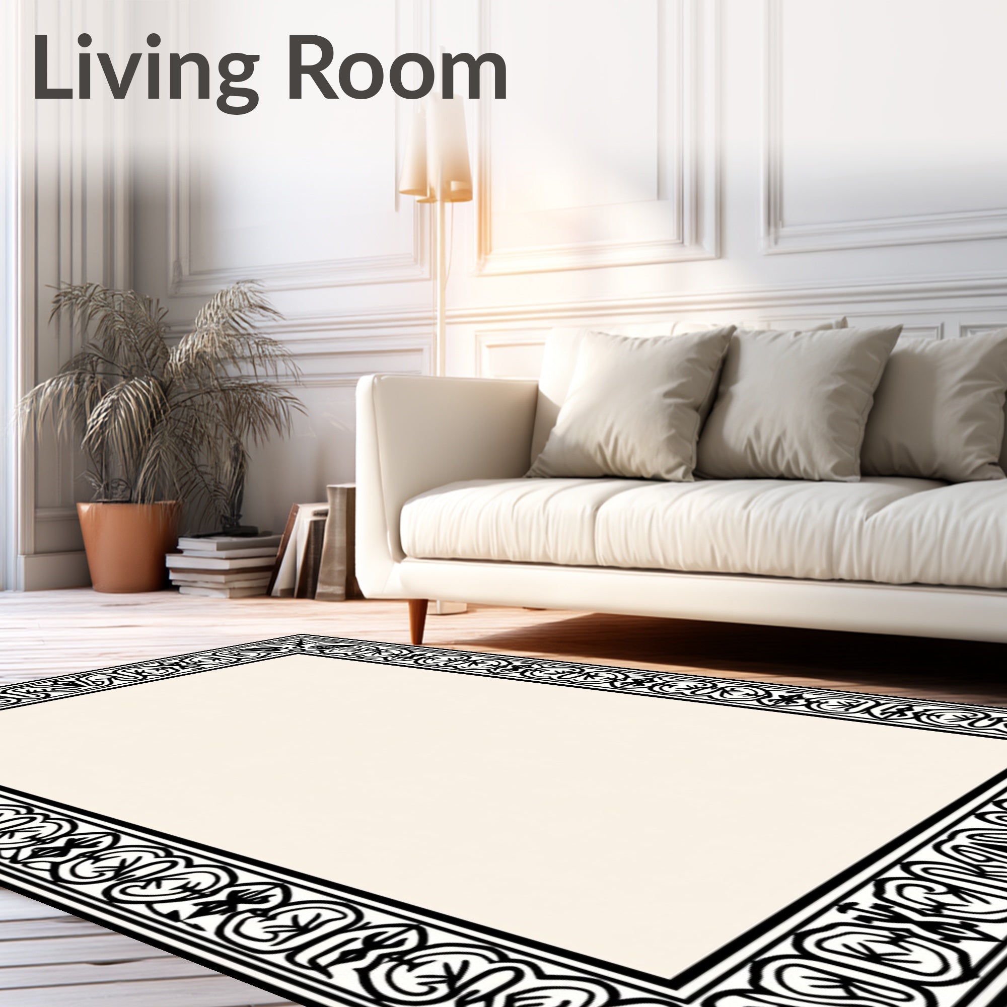 Classic Black Ivory Scroll Border Rug