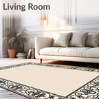 Black Ivory Ornate Scroll Border Rug