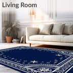 Navy Blue Snowflake Border Rug