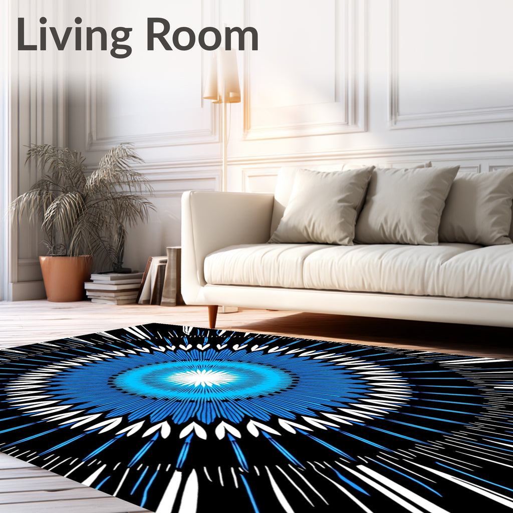 Electric Blue Sunburst Radial Rug