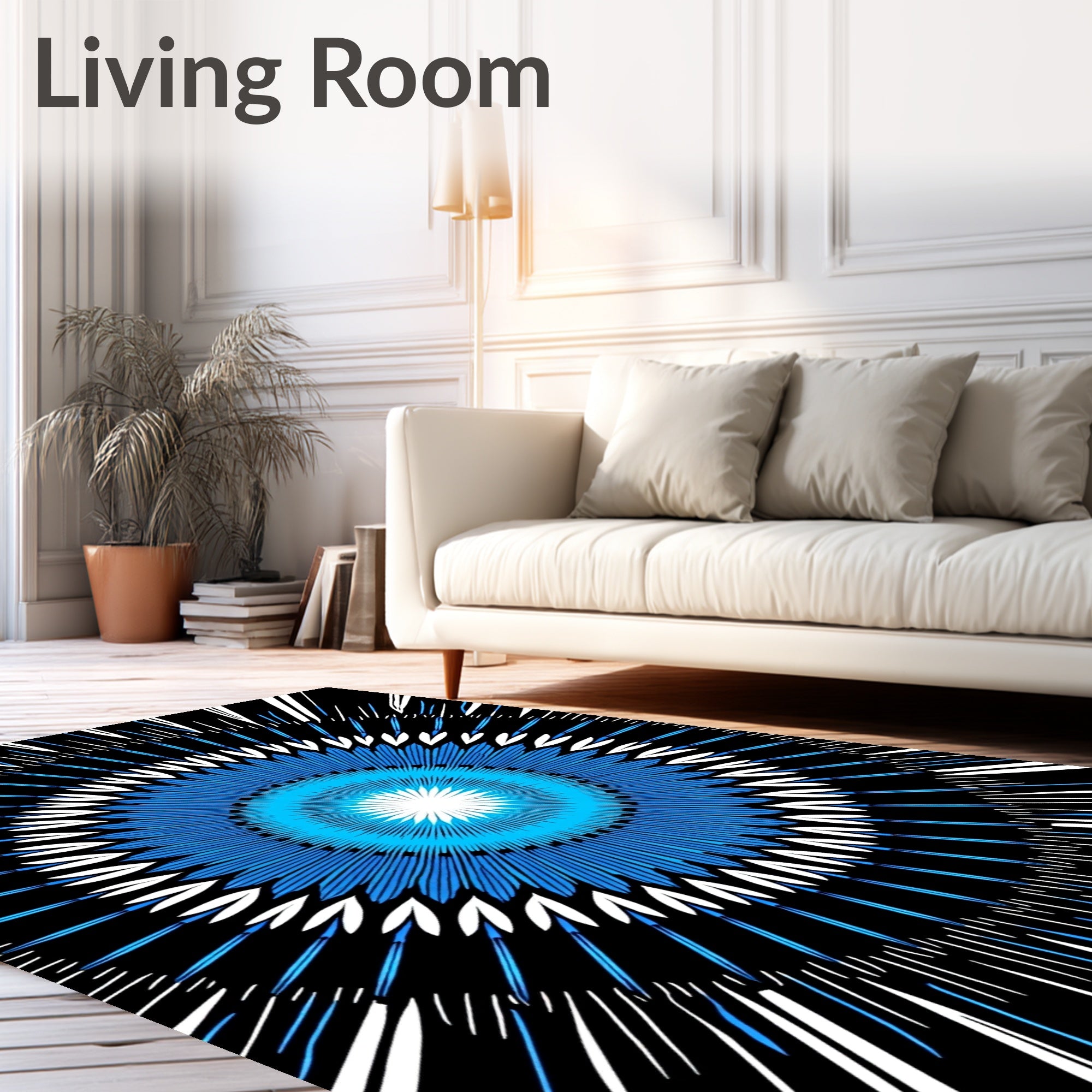 Electric Blue Sunburst Radial Rug