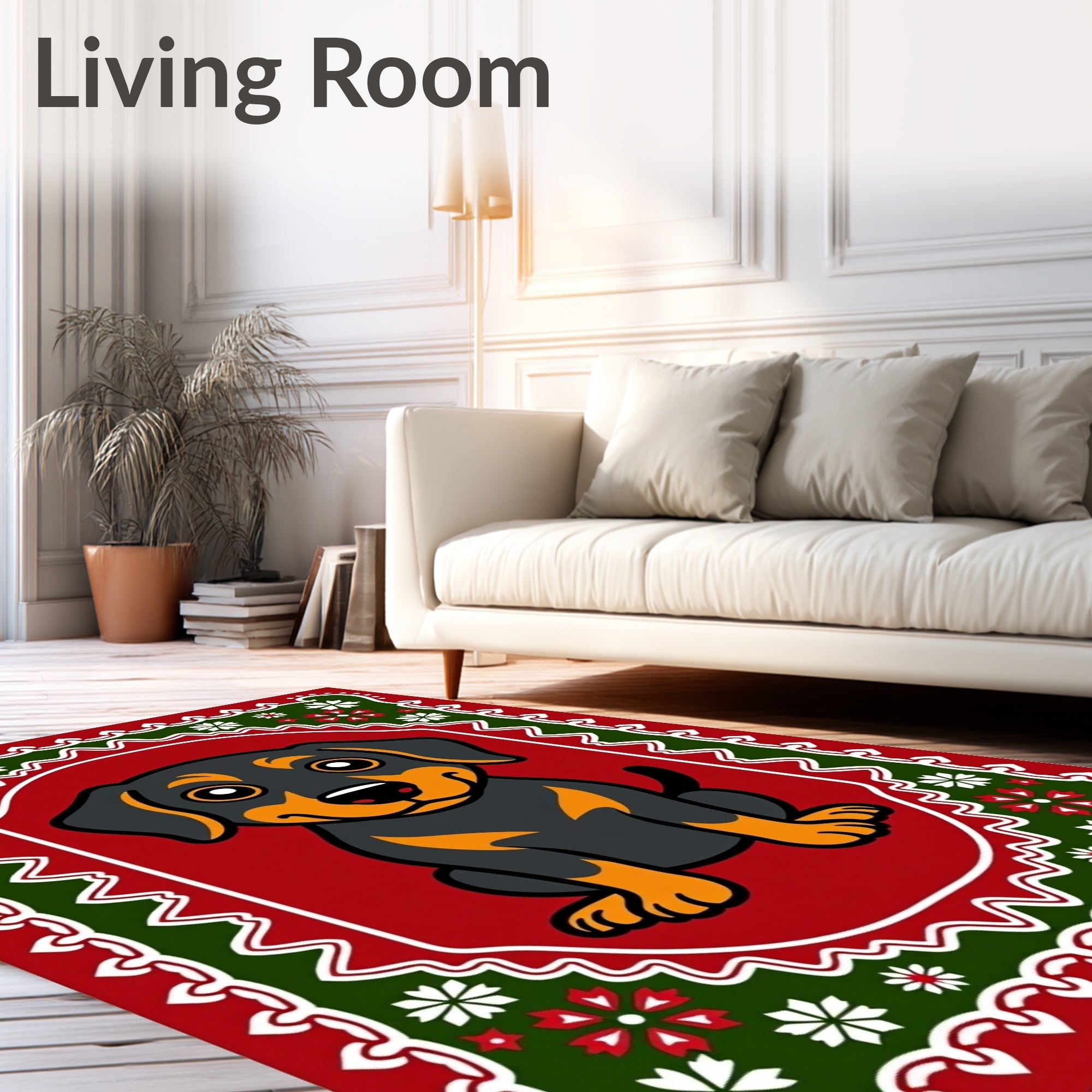 Cute Puppy Floral Border Rug