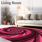 Vibrant Pink Feathered Spiral Swirl Rug